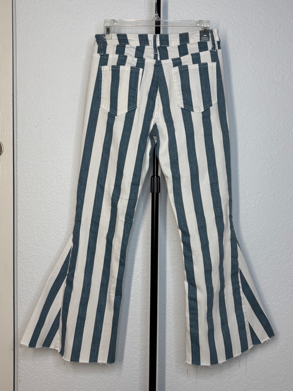 Kids Blue and White Vertical Stripe Flared Jeans Large - Picture 5 of 8